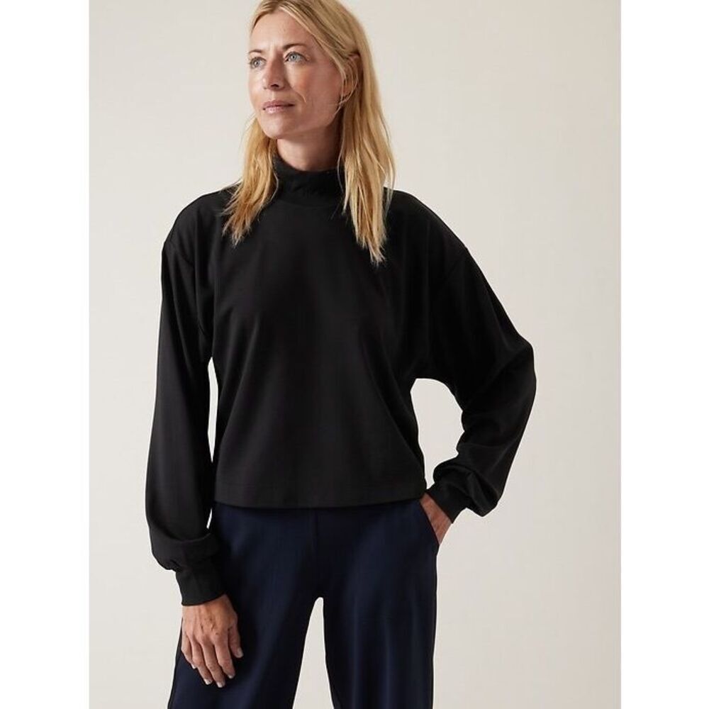 Athleta Venice Sweatshirt Funnel Neck Black Long‎ Sleeve Size Small